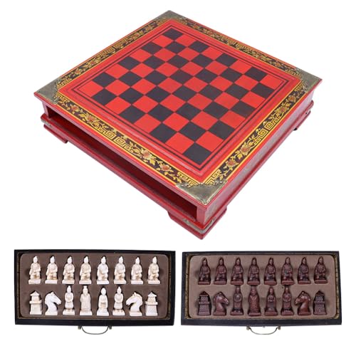 ieron Retro Terrakotta-Krieger-Schachspiel, handgefertigtes klassisches Familienbrettspiel mit Schachbrett und Aufbewahrungsbox (26 cm) von ieron