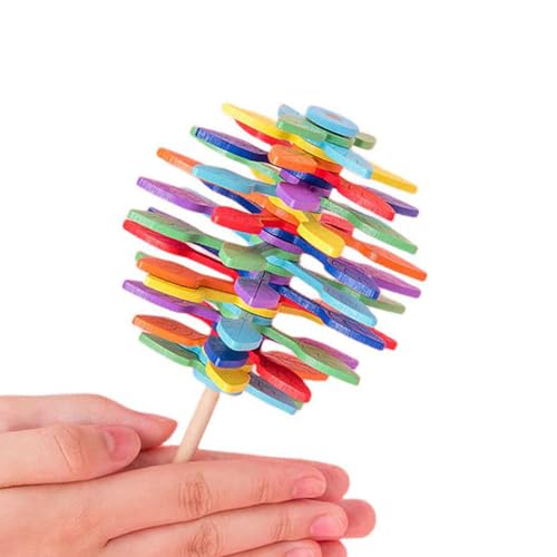 ieron Spin Lollipop Zappelspielzeug aus Holz, bunter Baum, sensorisches Lernspielzeug, Geschenke für Kinder | Neuheits-Gadgets zum Angst- und Stressabbau für Erwachsene von Ieron