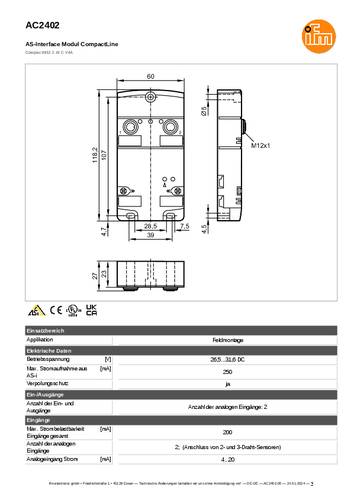 Ifm Electronic AC2402 AC2402 Eingangsmodul Anzahl analoge Eingänge: 2 von ifm Electronic