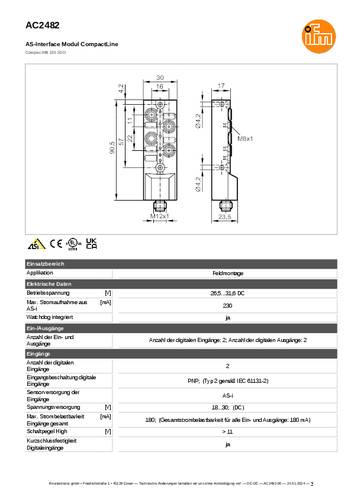 Ifm Electronic AC2482 AC2482 I/O-Modul Anzahl digitale Ausgänge: 2 von ifm Electronic