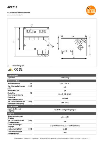 Ifm Electronic AC2616 AC2616 Eingangsmodul Anzahl analoge Eingänge: 2 von ifm Electronic