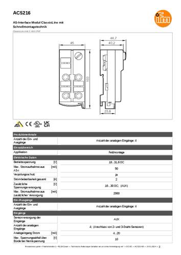 Ifm Electronic AC5216 AC5216 Eingangsmodul Anzahl analoge Eingänge: 4 von ifm Electronic