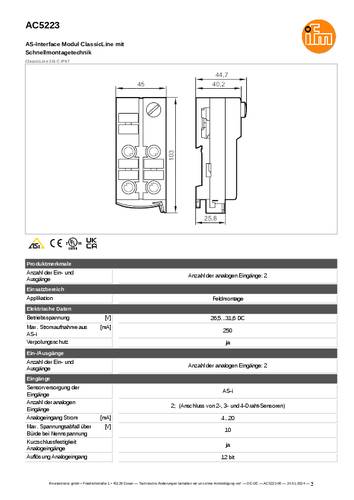Ifm Electronic AC5223 AC5223 Eingangsmodul Anzahl analoge Eingänge: 2 von ifm Electronic