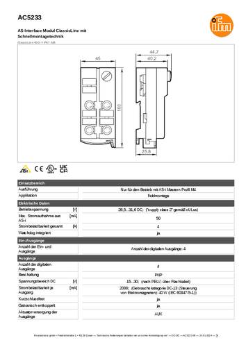 Ifm Electronic AC5233 AC5233 Ausgangsmodul Anzahl digitale Ausgänge: 4 von ifm Electronic