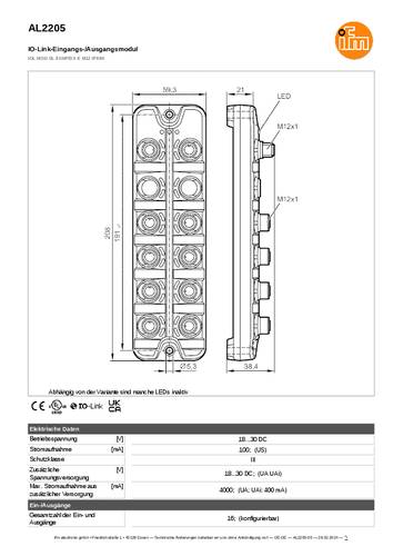 Ifm Electronic AL2205 AL2205 I/O-Modul M12-Stecker Anzahl digitale Ausgänge: 16 Anzahl digitale Ein von ifm Electronic