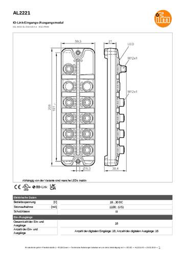 Ifm Electronic AL2221 AL2221 I/O-Modul M12-Stecker Anzahl digitale Ausgänge: 16 Anzahl digitale Ein von ifm Electronic