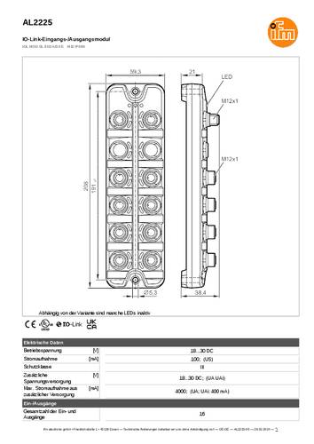 Ifm Electronic AL2225 AL2225 I/O-Modul M12-Stecker Anzahl digitale Ausgänge: 16 Anzahl digitale Ein von ifm Electronic