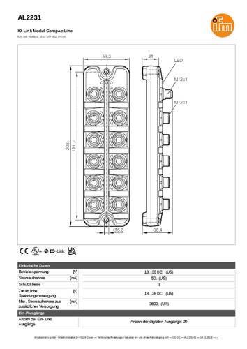 Ifm Electronic AL2231 AL2231 Ausgangsmodul M12-Stecker Anzahl digitale Ausgänge: 20 von ifm Electronic