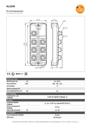 Ifm Electronic AL2240 AL2240 Eingangsmodul M12-Stecker Anzahl digitale Eingänge: 12 von ifm Electronic