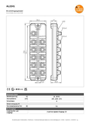 Ifm Electronic AL2241 AL2241 Eingangsmodul M12-Stecker Anzahl digitale Eingänge: 20 von ifm Electronic