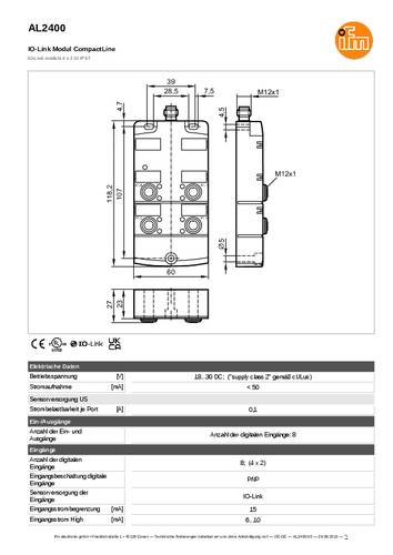 Ifm Electronic AL2400 AL2400 Eingangsmodul M12-Stecker Anzahl digitale Eingänge: 8 von ifm Electronic