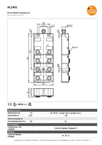 Ifm Electronic AL2401 AL2401 Eingangsmodul M12-Stecker Anzahl digitale Eingänge: 16 von ifm Electronic