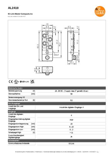 Ifm Electronic AL2410 AL2410 Eingangsmodul M12-Stecker, M8-Stecker Anzahl digitale Eingänge: 4 von ifm Electronic