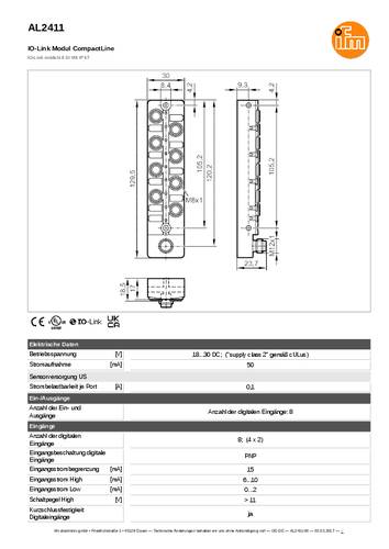 Ifm Electronic AL2411 AL2411 Eingangsmodul M12-Stecker, M8-Stecker Anzahl digitale Eingänge: 8 von ifm Electronic