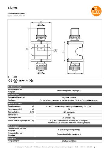 Ifm Electronic E43406 E43406 Datensplitter M12-Stecker Anzahl digitale Ausgänge: 1 von ifm Electronic