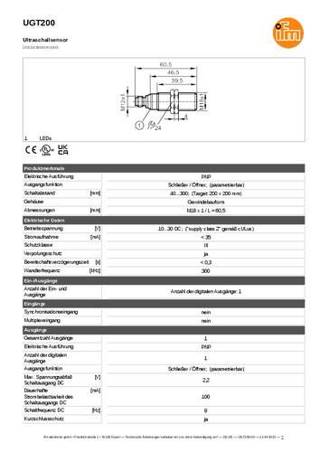 Ifm Electronic UGT200 Ultraschalltaster UGT200 PNP 1St. von ifm Electronic