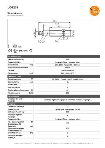 Ifm Electronic UGT205 Ultraschalltaster UGT205 PNP 1St. von ifm Electronic