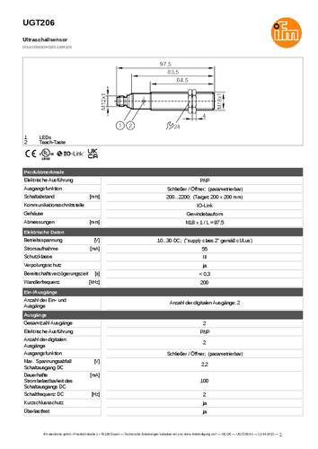 Ifm Electronic UGT206 Ultraschalltaster UGT206 PNP 1St. von ifm Electronic