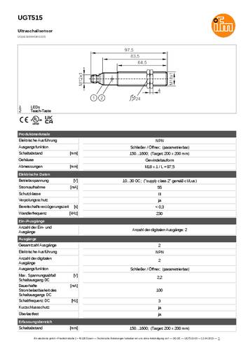 Ifm Electronic UGT515 Ultraschalltaster UGT515 NPN 1St. von ifm Electronic