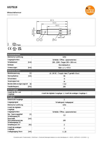 Ifm Electronic UGT519 Ultraschalltaster UGT519 NPN 1St. von ifm Electronic