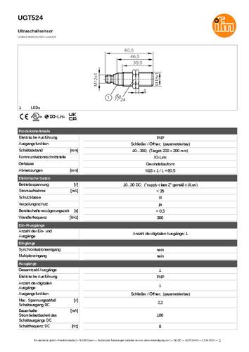 Ifm Electronic UGT524 Ultraschalltaster UGT524 PNP 1St. von ifm Electronic