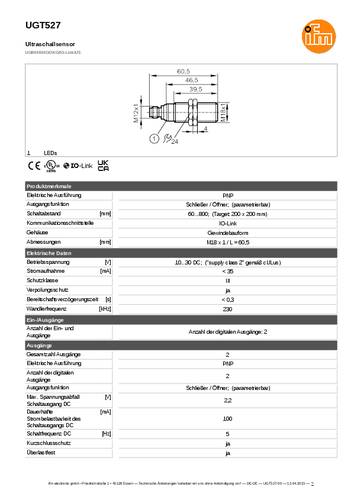 Ifm Electronic UGT527 Ultraschalltaster UGT527 PNP 1St. von ifm Electronic