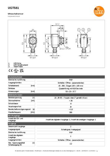 Ifm Electronic UGT581 Ultraschalltaster UGT581 PNP 1St. von ifm Electronic