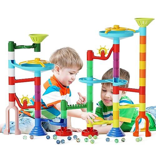 Murmelbahn Kinderspiel - 110PCS Mehrfarbige Kugelbahn Marble Run Set mit Spannende Bahnelementen und Glasmurmeln, kinderspiel Geschenk für Kinder Mädchen Jungen 3-12 Jahren von ifollower