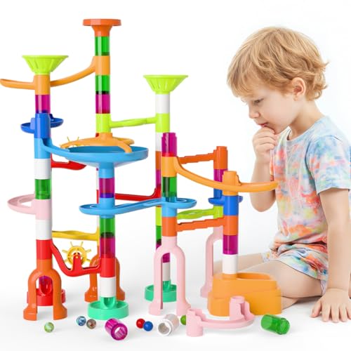 Murmelbahn Murmelbahn kinderspiel kinderspiel- 135pcs Kugelbahn Marble Run Starke und Stabile Set mit Bahnelementen und Murmeln, Lernspielzeug und Konstruktionspielzeug, Geschenk für Kinder ab 3 Jahre von ifollower