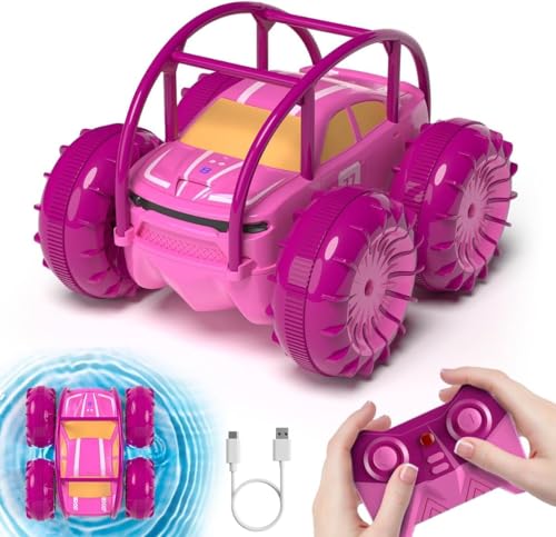 ifollower Ferngesteuertes Auto für Mädchen- Amphibienfahrzeug Type-C Direktladung Monstertruck, 4WD 360° Drehung RC Stunt Car mit Buntem LED-Licht, Pool Strand Spielzeug für Kinder ab 3-8 Jahre von ifollower