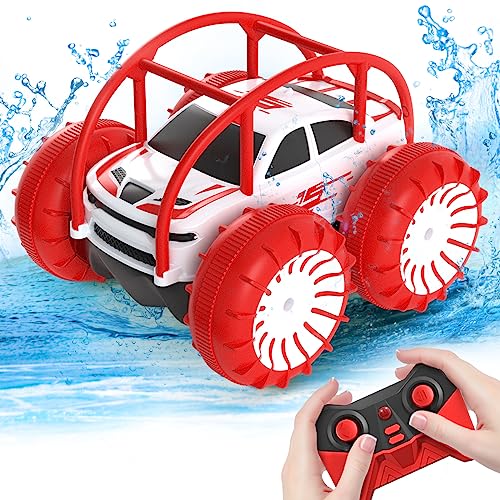 ifollower Ferngesteuertes Autos - Amphibienfahrzeug Type-C Direktladung Monster Truck mit Buntem LED-Licht, 4WD 360° Drehung RC Stunt Car, Pool Strand Spielzeug für Kinder ab 3-8 Jahre von ifollower