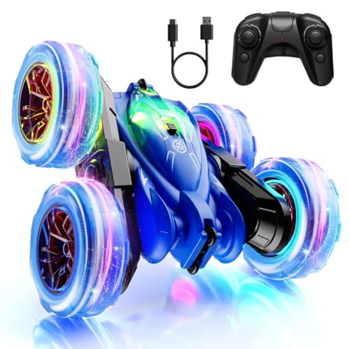 ifollower Schnell Direktladung Ferngesteuertes Auto mit Buntem Licht, Doppelseitiges 360° Flip Stunt Auto, 2.4GHz 4WD RC Offroad Spielzeugauto, Ideale Spielzeug Geschenke für Kinder Junge Mädchen von ifollower