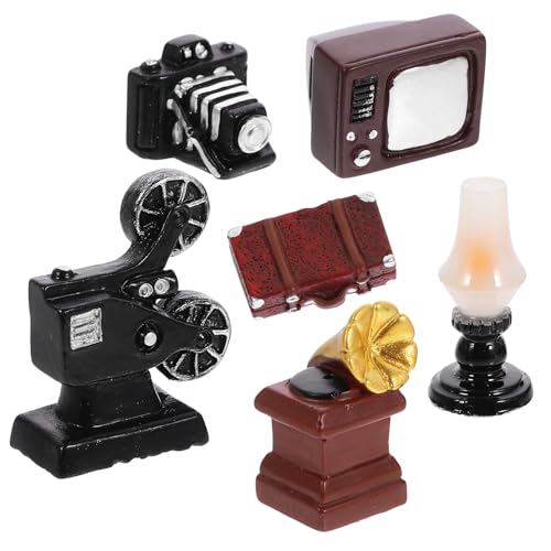 1 Satz dekorative Ornamente Retro-Minikoffer Mini-Phonographenmodell Dekoration Schlafzimmer Bedroom Decor Living Room Decoration Puppenhaus -Accessoire Retro-Mini-Grammophon Harz ifundom von ifundom