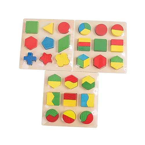 ifundom 1 Satz 3St Spielzeug mit geometrischen Blöcken Lernspielzeug aus Holz Formerkennungsspielzeug für Kinder Geometrischer passender Baustein Bambus von ifundom