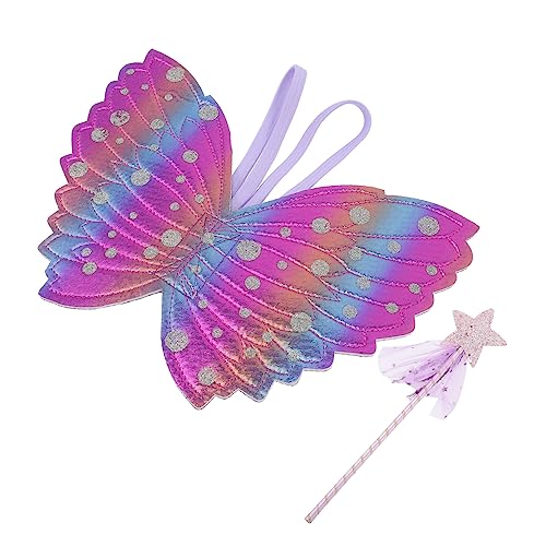 ifundom 1 Satz Engelsflügel Kostüme für Mädchen Kinderkleidung Fee Verkleidet Kostüm Kinderkostüm Stern Fairy Wand Party mitgebsel Kinder Feenkostüm für Mädchen Zauberstäbe Stoff Violett von ifundom