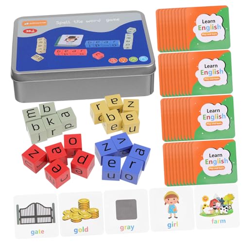 ifundom 1 Satz Englische Kartenbuchstabierwörter Alphabet-Spiele Wortspiele für Kinder Buchstabenspiele Buchstabenkacheln für Phonetik und Rechtschreibung -Aktivitätswürfel hölzern von ifundom