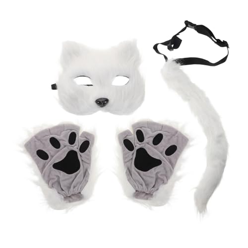 ifundom 1 Satz Halloween-maske Maskerade Cosplay-maske Halbmasken-cosplay Halloween-partymasken Pelziges Kostüm Flauschige Maske Pelzige Pfoten Pelzige Tiermaske Tiermasken Weiß Kunstpelz von ifundom