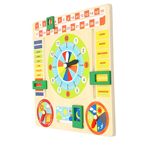 ifundom Lernspielzeug für 4-jährige Holzuhr Kalender Puzzle für Jungen und Mädchen Spielzeug Multifunktionale Kalenderuhr Aus Holz für Kleinkinder von ifundom