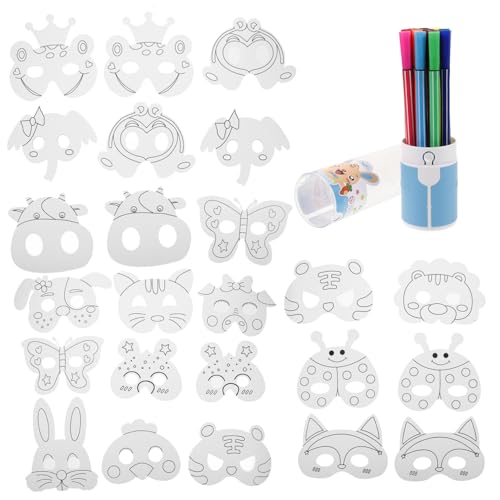 ifundom 1 Satz Kindermaskenset Unbemalte Masken Selber Machen Kindermasken Ausmalen Bastelmaske Katzenmasken Zum Bemalen Halloween Für Kinder Tiermasken Für Kinder Partymasken Papier von ifundom