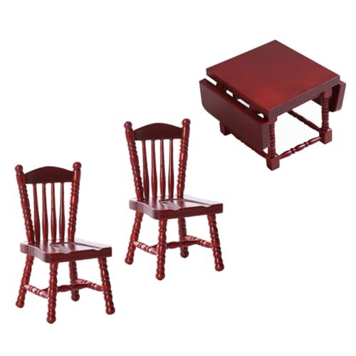 ifundom 1 Satz Klapptisch und Stuhlset Miniaturmodell Möbel handwerkliche Tiere digitaler Monitor Korb Tür Miniature Furniture Micro Table Chair Set Mini-Möblierung Stuhlmodell Birke Brown von ifundom