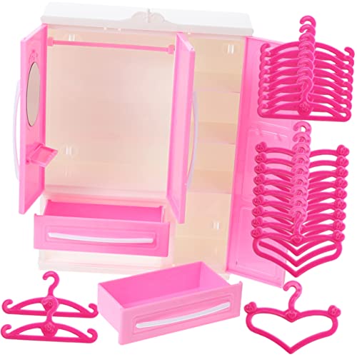 ifundom 1 Satz Kleiderschrank mit DREI Seiten Puppenkleiderbügel Mini Kleiderbügel für Puppenhosen Puppen kleiderschränke puppenmöbel kleiderständer Schrank für Puppenkleidung Abs Rosy von ifundom