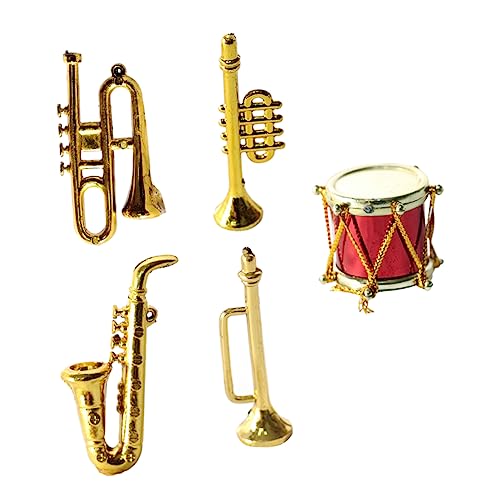 ifundom 1 Satz Mini-Saxophon musikspielzeug Musikalisches Zubehör winzige Trommel Musikalisches Miniatur Mini-Instrumentenverzierung Mini-Musikinstrument-Requisite Plastik Golden von ifundom