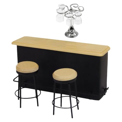 ifundom 1 Satz Puppenhaus-Bar Minibar-Tisch Wohnakzente Mini- Puppenstubenmöbel Puppenhausmöbel für spielzeuge für Stuhlmodell Mini Weingläser Holz von ifundom