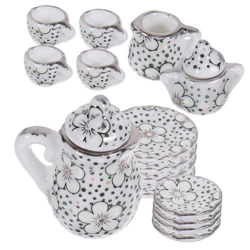 ifundom 1 Satz Puppenhaus-Teeservice Krug Teetasse Spielzeugnahrung Espresso Puppenhaus- Mini-Teekannen-Tassen-Ornament Mini-Küchenzubehör Miniatur- Rollenspielzubehör Keramik von ifundom