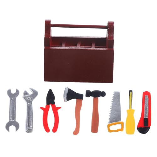 ifundom 1 Satz Puppenhaus-Werkzeugkasten Puppenhausschere Puppenhaus-Reparaturwerkzeuge Miniaturhammer Kinder Werkzeug Set Mini werkzeugkasten Mini-Tool-Ornamente Werkzeuge Spielzeug Holz von ifundom