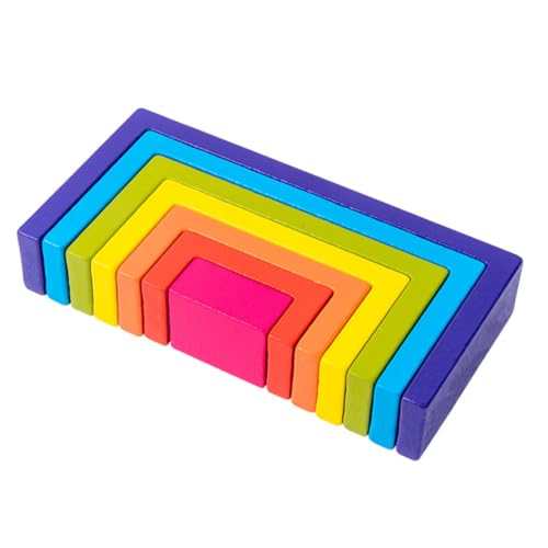 ifundom 1 Satz Quadratische Regenbogen-bausteine Geometrischer Block Kindergartenbedarf Bausteine ​​Bauen Colorful Hölzern von ifundom