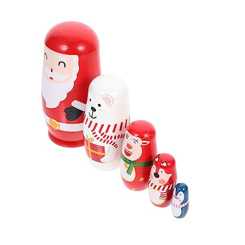 ifundom 1 Satz Weihnachtspuppe Ornamente Figur russische Puppen Russian doll weihachtsdeko Toys Xmas Decoration Nistpuppe aus Holz bemalte Holzpuppen Weihnachtsstapelpuppe von ifundom