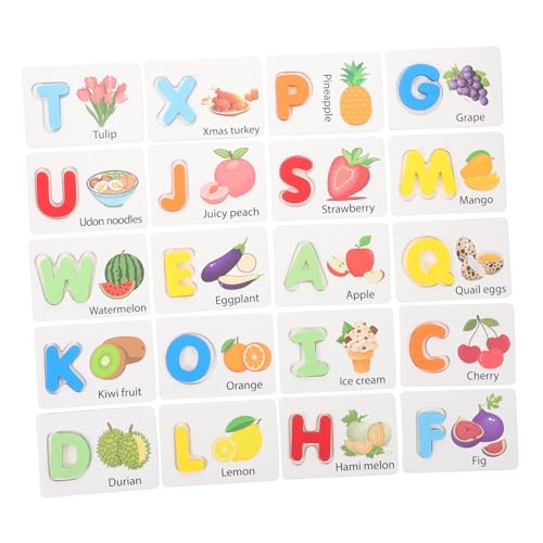 ifundom Lernspielzeug 26-teiliges Alphabet-karteikarten Aus Holz Obst Und Gemüse Passendes Puzzle Pädagogisches Kleinkindspielzeug Vorschul-lernspiel von ifundom