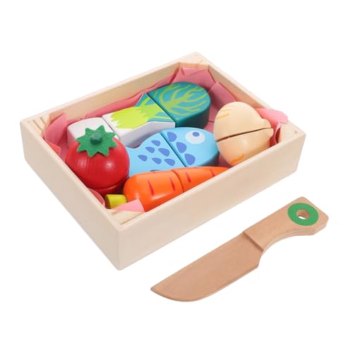 ifundom 1 Set Holzspiel Essenssets Für Küche Künstliches Essen Schneiden Von Obst Und Gemüse Rollenspiel Kleinkindspielzeug Lebensmittelspielzeug Für Jungen Und Mädchen von ifundom