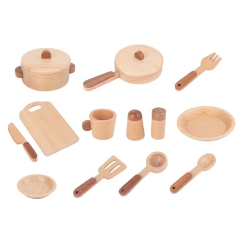 ifundom 1 Set Holzspielzeug Kinderküche Realistische Küchenutensilien Für Simulation Cutlery Kochgeschirr Aus Buchenholz Rollenspiel 3 Teiliges Set Für Kreatives von ifundom